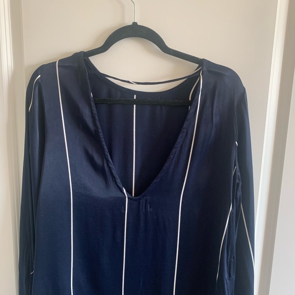 Faithfull the Brand Blue Striped Mini Dress Slip Satin V-back Size 4 - Picture 6 of 14
